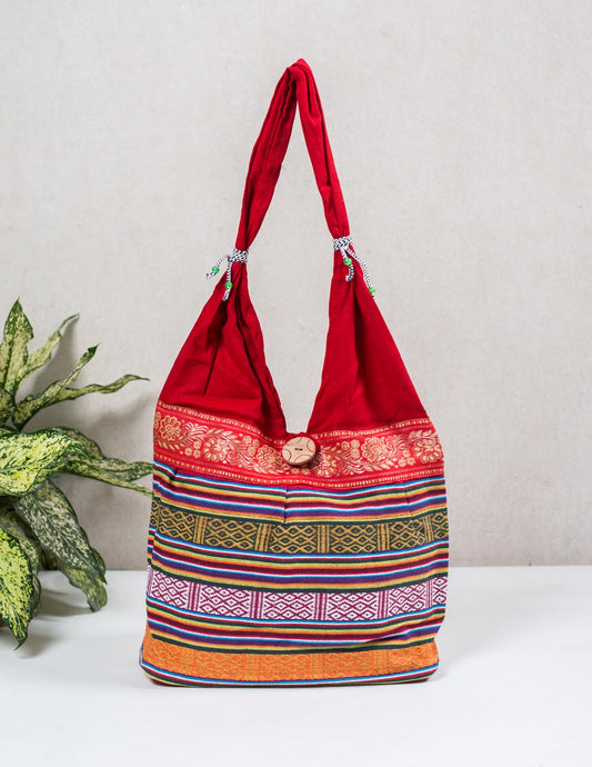 Red Cotton Ethnic Shoulder Bag