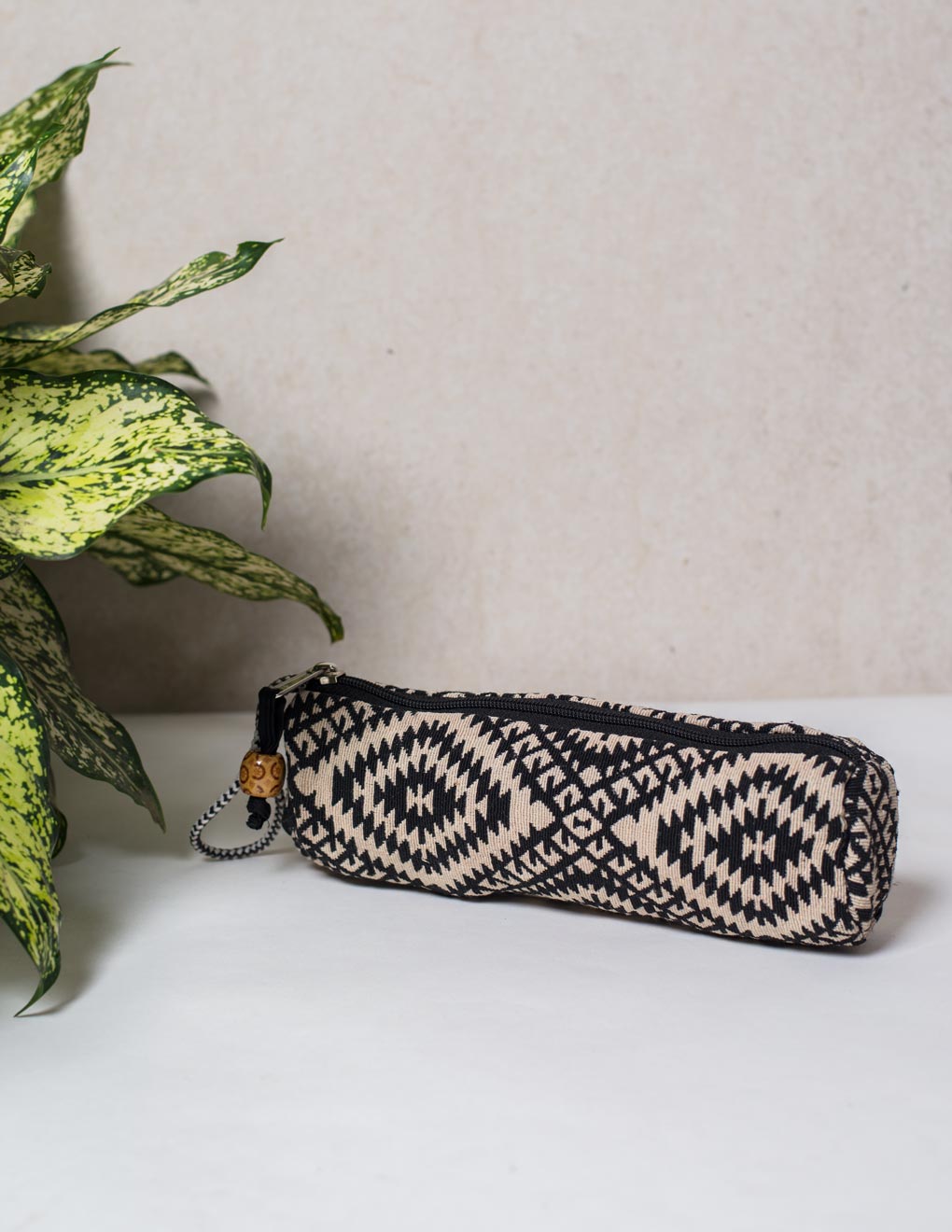 Black & Beige Cotton Pencil Pouch