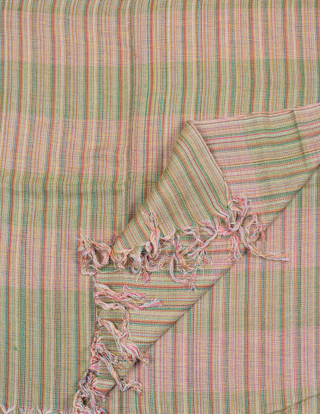 Beige & Green Handloom Cotton Matka Silk Stole