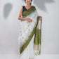 White & Green Handloom Cotton Jamdani Saree