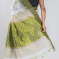 White & Green Handloom Cotton Jamdani Saree
