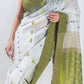 White & Green Handloom Cotton Jamdani Saree