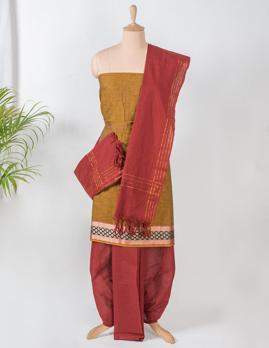 Mustered Handloom Mangalagiri Unstitched Suit