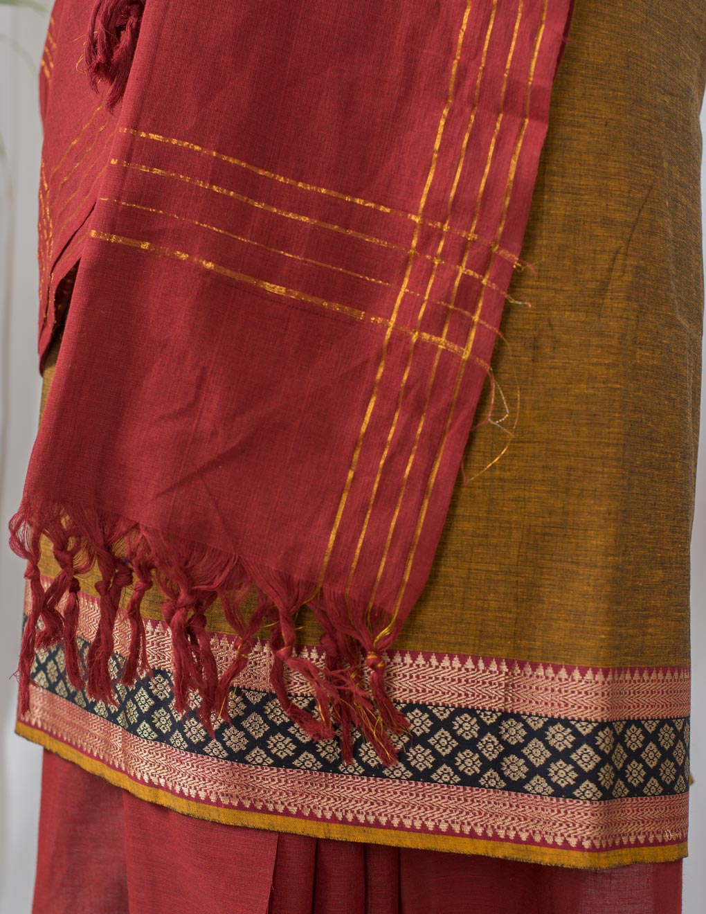 Mustered Handloom Mangalagiri Unstitched Suit