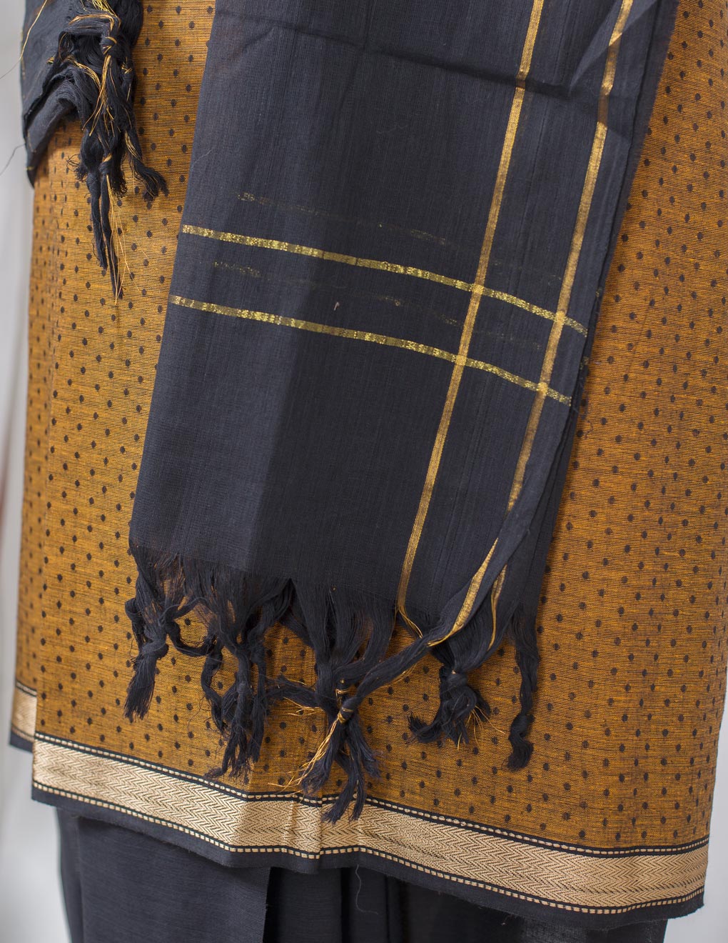 Mustard Handloom Woven Buti Mangalagiri Unstitched Suit