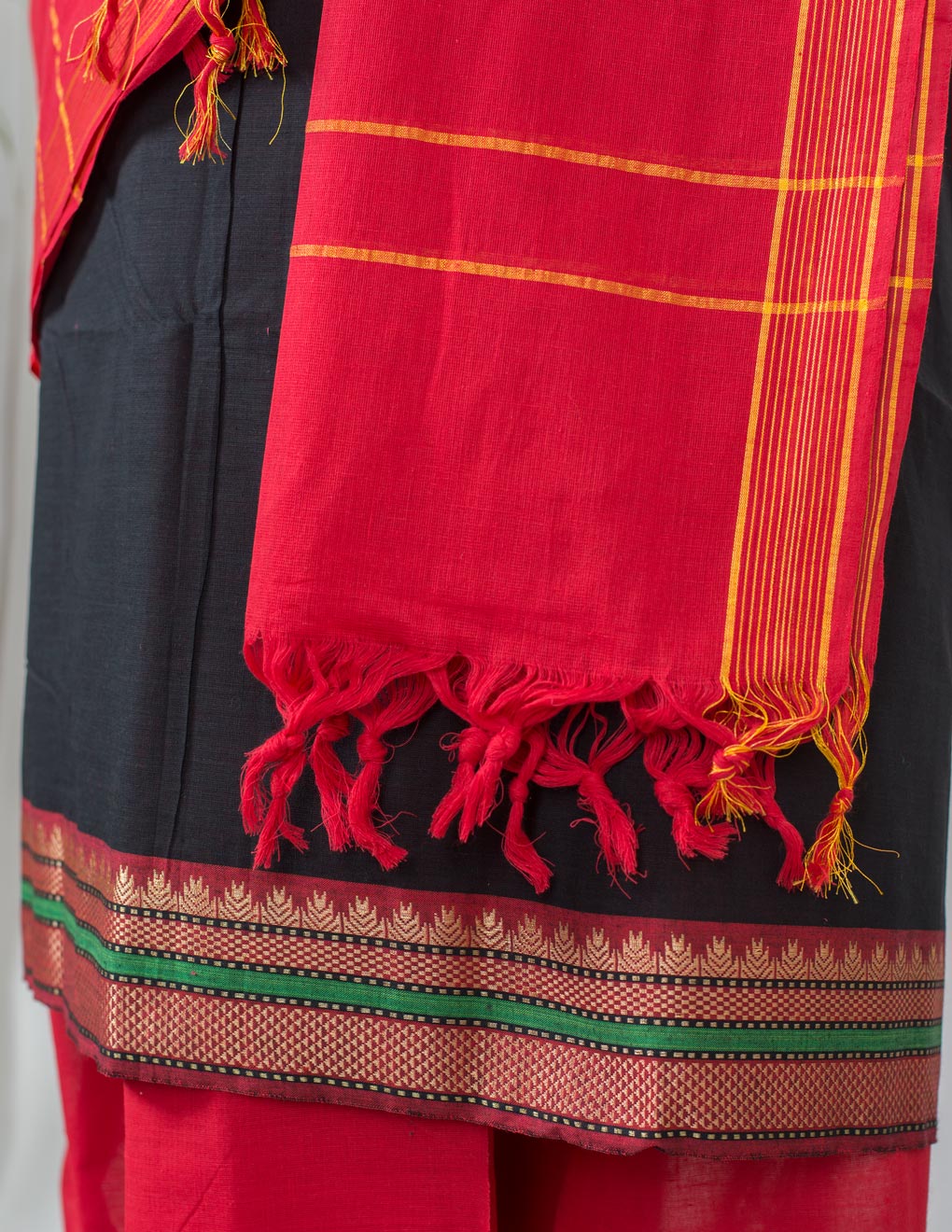 Black Handloom Mangalagiri Unstitched Suit