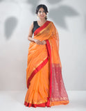 Coral Hand Woven Pure Maheshwari Silk Buti Saree