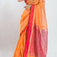 Coral Hand Woven Pure Maheshwari Silk Buti Saree