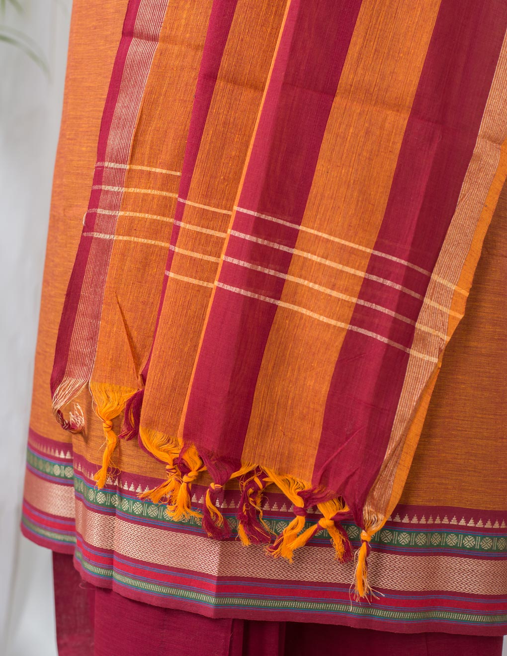 Orange Handloom Mangalagiri Unstitched Suit