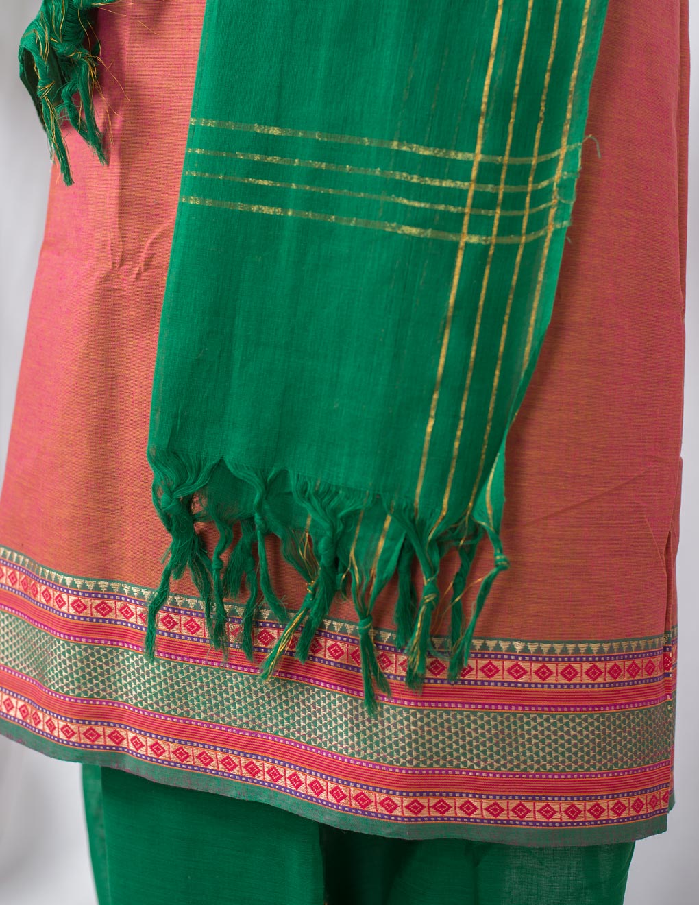 Peach Handloom Mangalagiri Unstitched Suit