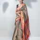 Grey Hand Woven Pure Maheshwari Silk Plain Saree
