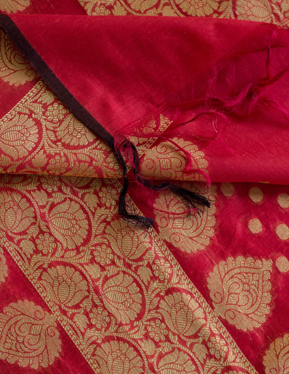 Red Banarasi Chanderi Cotton Suits with Zari Weaving & Dupatta - Artytales