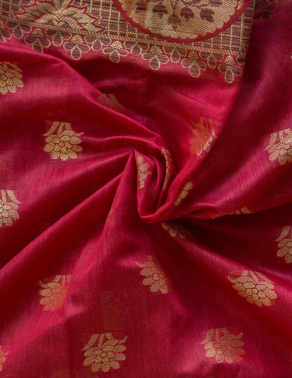 Red Banarasi Chanderi Cotton Suits with Zari Weaving & Dupatta - Artytales