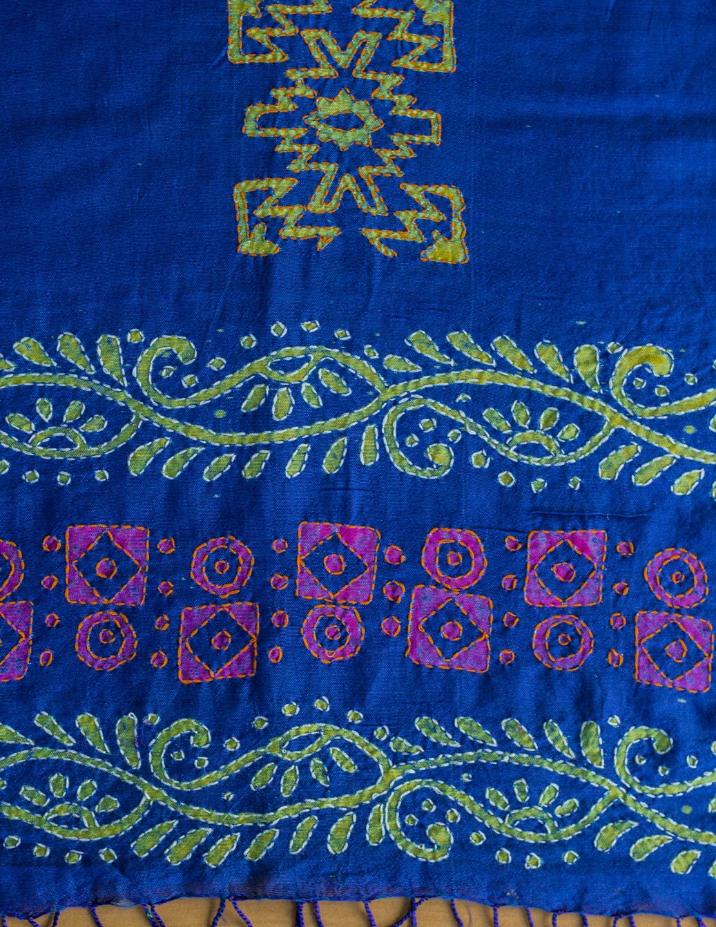 Blue Bengal Kantha Viscose Stole - Artytales