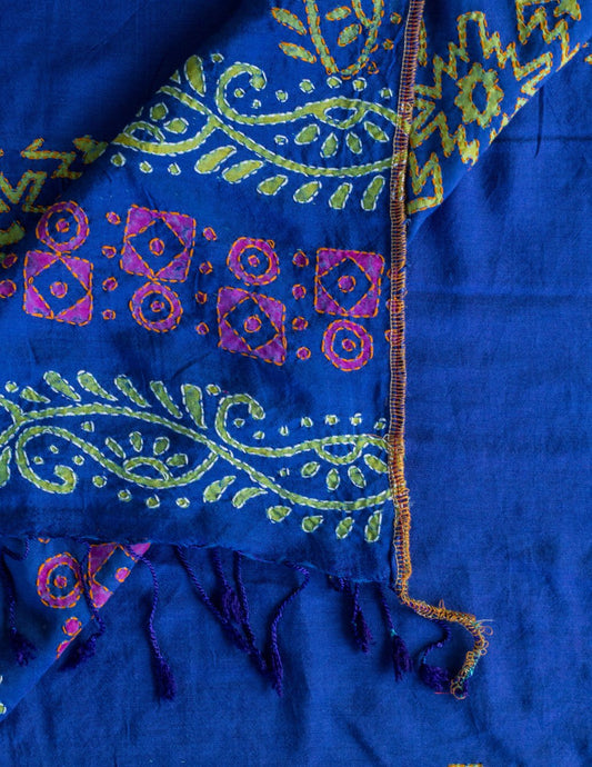Blue Bengal Kantha Viscose Stole - Artytales